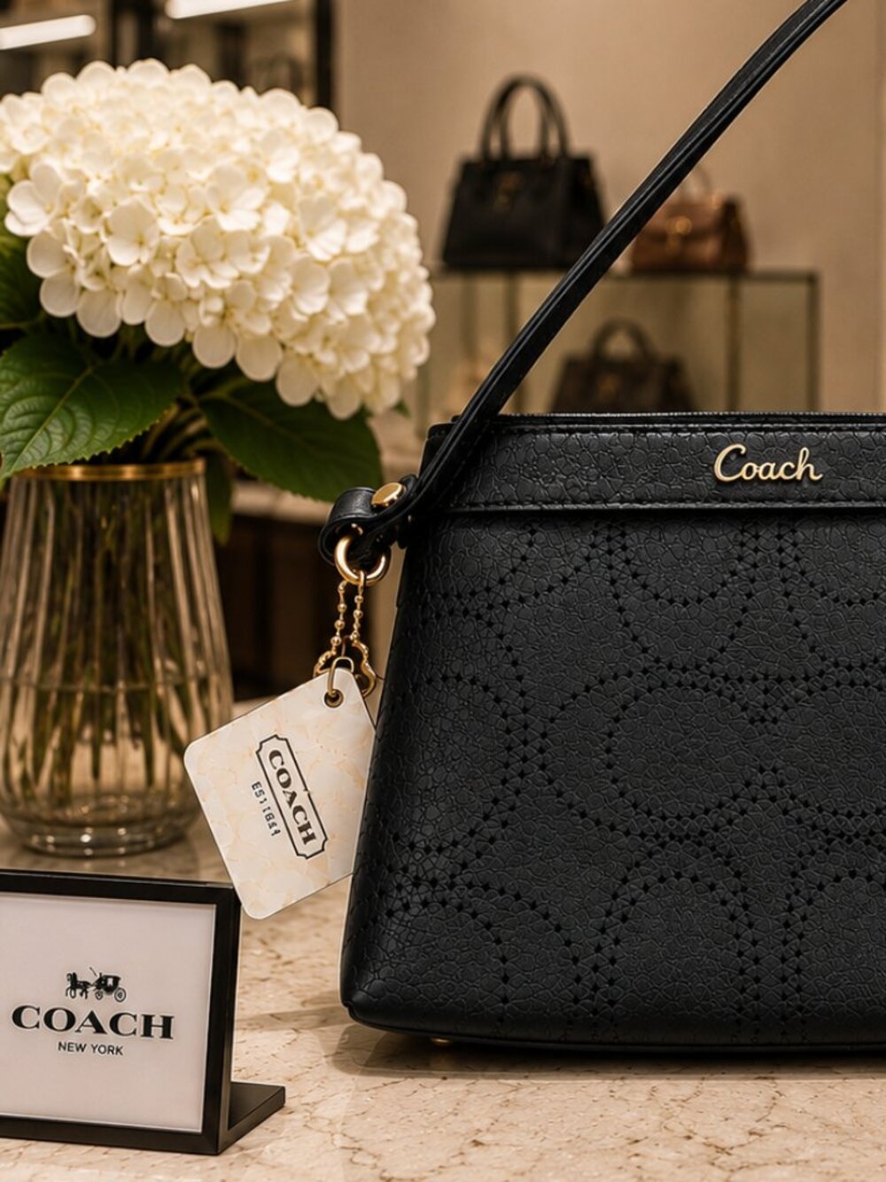 COACH Black Perforated Leather Signature C Logo Wristlet Wallet with Hang Tag! - Picture 6 of 8